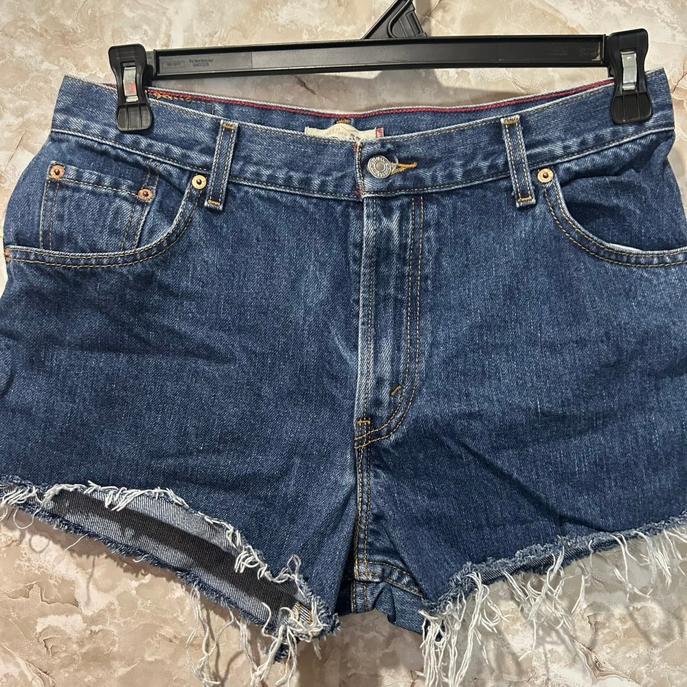 Levi's 550 Relaxed Tapered Denim‎ Jean Shorts Frayed Hem Dark Wash Size 12
